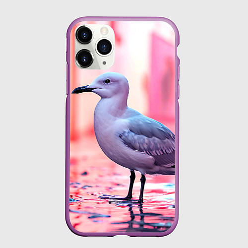 Чехол iPhone 11 Pro матовый Чайка на розовом / 3D-Фиолетовый – фото 1