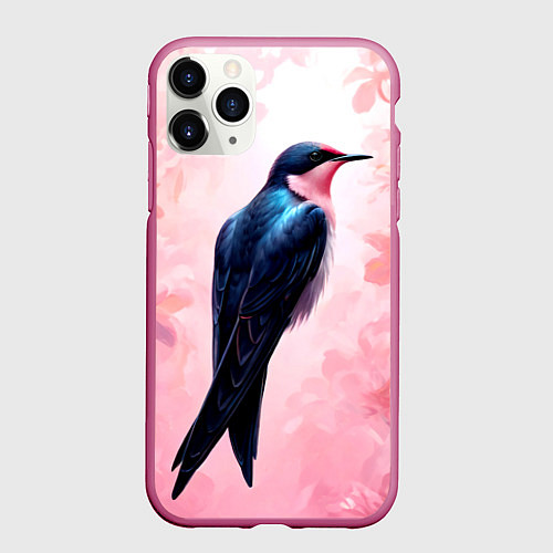 Чехол iPhone 11 Pro матовый Ласточка в розовом / 3D-Малиновый – фото 1