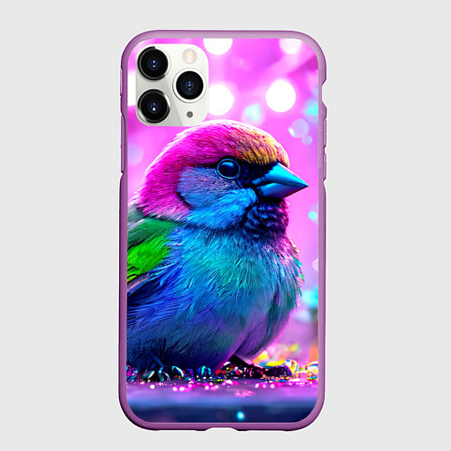 Чехол iPhone 11 Pro матовый Неоновый воробей / 3D-Фиолетовый – фото 1