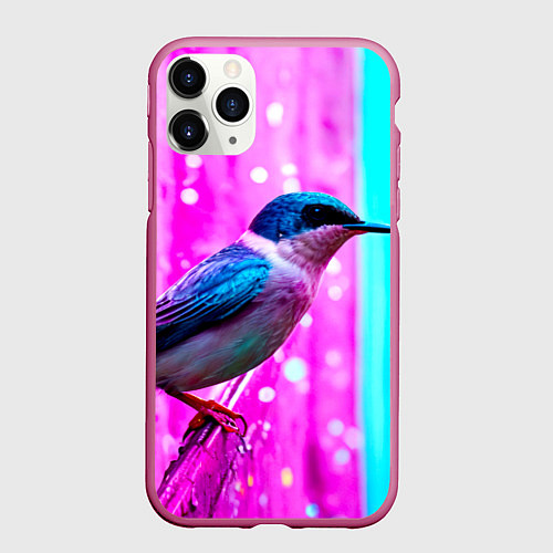Чехол iPhone 11 Pro матовый Ласточка на фиолетовой стене / 3D-Малиновый – фото 1