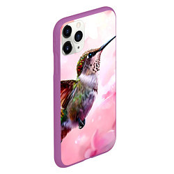 Чехол iPhone 11 Pro матовый Колибри на розовом, цвет: 3D-фиолетовый — фото 2