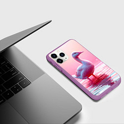 Чехол iPhone 11 Pro матовый Гусь на розовом озере, цвет: 3D-фиолетовый — фото 2