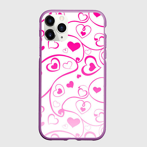 Чехол iPhone 11 Pro матовый Узорные сердца / 3D-Фиолетовый – фото 1