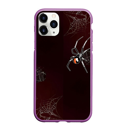 Чехол iPhone 11 Pro матовый Паук тарантул на паутине / 3D-Фиолетовый – фото 1