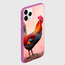 Чехол iPhone 11 Pro матовый Петух на розовом, цвет: 3D-фиолетовый — фото 2