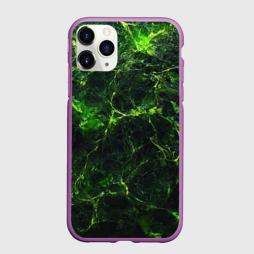 Чехол iPhone 11 Pro матовый Зеленая ядовитая текстура / 3D-Фиолетовый – фото 1