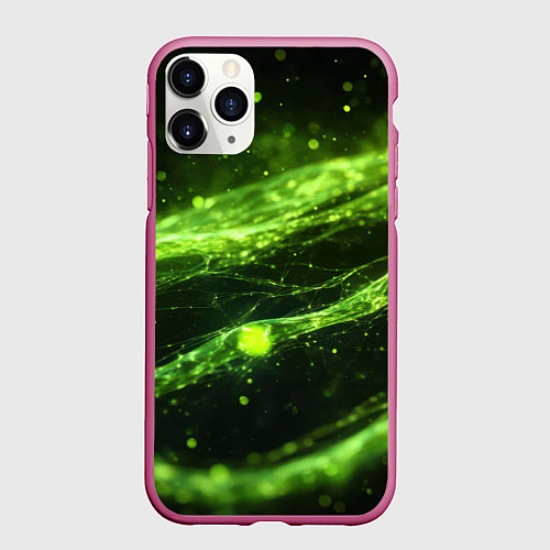 Чехол iPhone 11 Pro матовый Текстура зеленая жидкость / 3D-Малиновый – фото 1