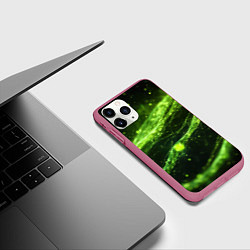 Чехол iPhone 11 Pro матовый Текстура зеленая жидкость, цвет: 3D-малиновый — фото 2