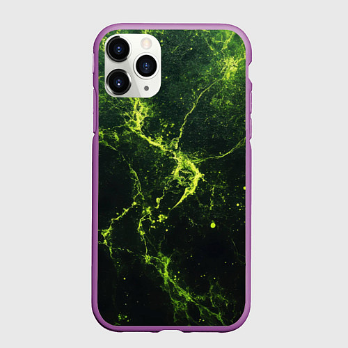 Чехол iPhone 11 Pro матовый Зеленые волокна - текстура / 3D-Фиолетовый – фото 1