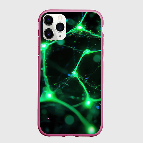 Чехол iPhone 11 Pro матовый Зеленый нейроны / 3D-Малиновый – фото 1