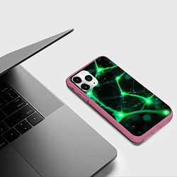 Чехол iPhone 11 Pro матовый Зеленый нейроны, цвет: 3D-малиновый — фото 2