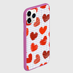 Чехол iPhone 11 Pro матовый Сердца на бумаге, цвет: 3D-фиолетовый — фото 2