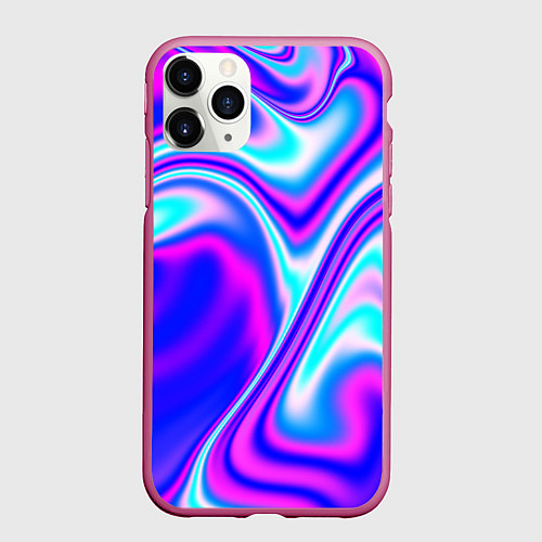 Чехол iPhone 11 Pro матовый Жидкие неоновые волны краски / 3D-Малиновый – фото 1