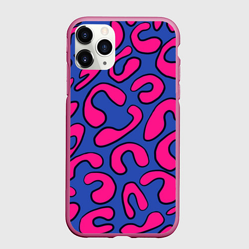 Чехол iPhone 11 Pro матовый Цветные каракули / 3D-Малиновый – фото 1