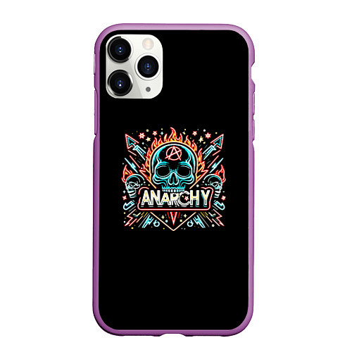 Чехол iPhone 11 Pro матовый Анархия - черепа / 3D-Фиолетовый – фото 1