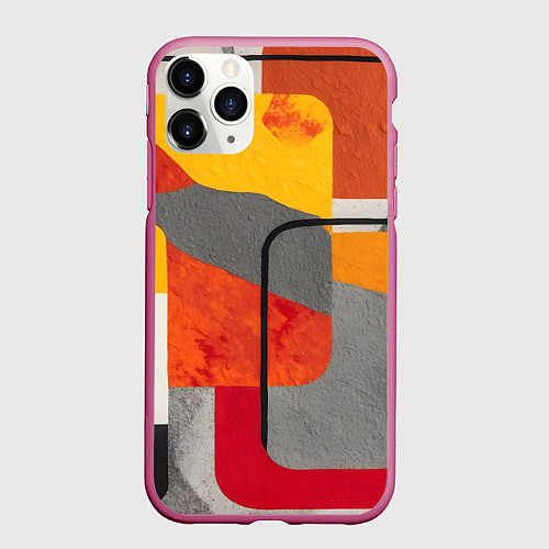 Чехол iPhone 11 Pro матовый Абстракция с желтым и оранжевым / 3D-Малиновый – фото 1