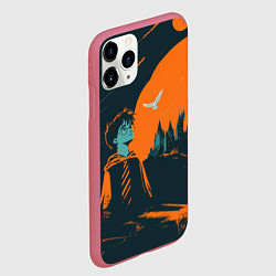 Чехол iPhone 11 Pro матовый Гарри Поттер черно-оранжевый фон, цвет: 3D-малиновый — фото 2
