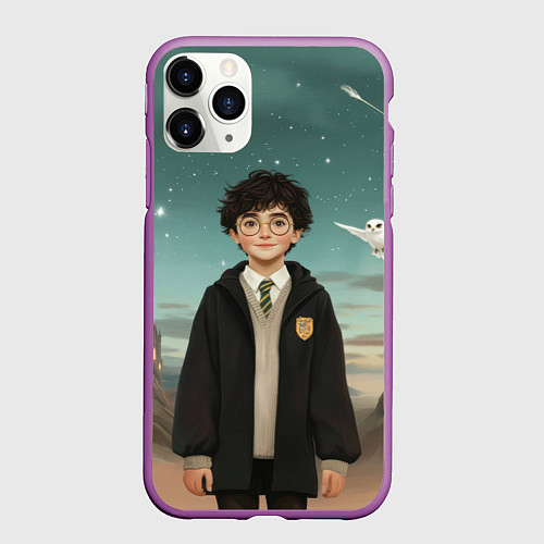 Чехол iPhone 11 Pro матовый Гарри Поттер и белая сова / 3D-Фиолетовый – фото 1