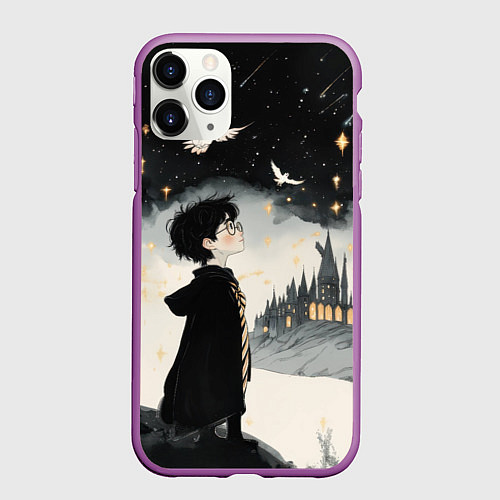 Чехол iPhone 11 Pro матовый Гарри Поттер и совы / 3D-Фиолетовый – фото 1