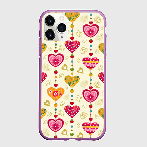 Чехол iPhone 11 Pro матовый Сердечки подборка / 3D-Фиолетовый – фото 1
