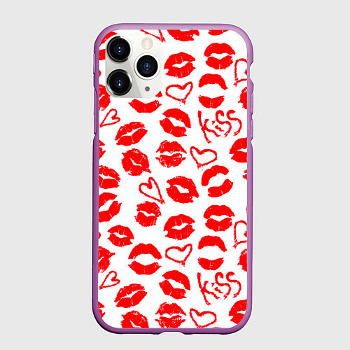 Чехол iPhone 11 Pro матовый Губы и сердца / 3D-Фиолетовый – фото 1