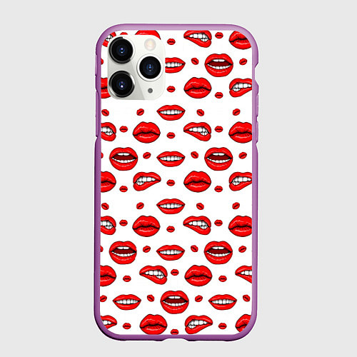 Чехол iPhone 11 Pro матовый Губной паттерн / 3D-Фиолетовый – фото 1