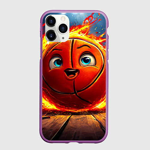 Чехол iPhone 11 Pro матовый Веселый баскетбольный мяч / 3D-Фиолетовый – фото 1