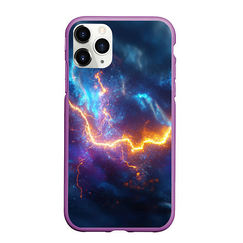 Чехол iPhone 11 Pro матовый Космическая молния текстура / 3D-Фиолетовый – фото 1