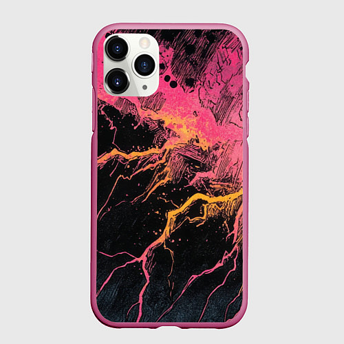 Чехол iPhone 11 Pro матовый Абстрактные молнии текстура / 3D-Малиновый – фото 1