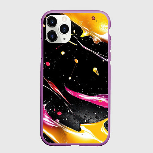 Чехол iPhone 11 Pro матовый Мазки краски на черном / 3D-Фиолетовый – фото 1