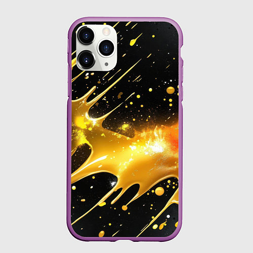 Чехол iPhone 11 Pro матовый Оранжевая краска на черном / 3D-Фиолетовый – фото 1