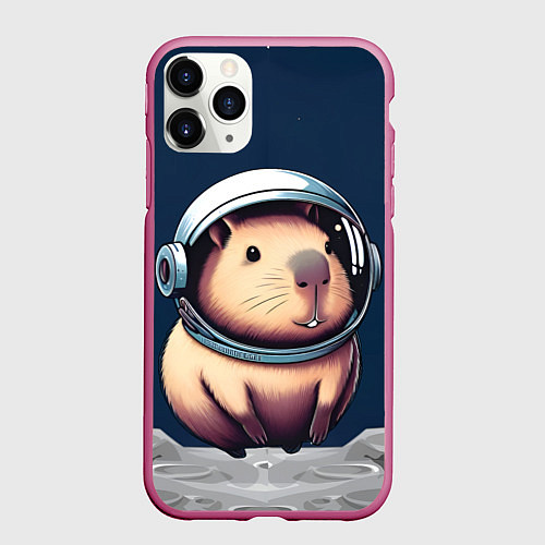 Чехол iPhone 11 Pro матовый Капибара космонавт в космосе / 3D-Малиновый – фото 1