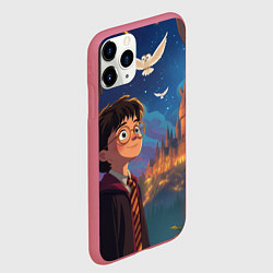 Чехол iPhone 11 Pro матовый Удивленный Гарри Поттер и сова, цвет: 3D-малиновый — фото 2