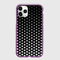 Чехол iPhone 11 Pro матовый Градиент белых звезд на черном, цвет: 3D-фиолетовый