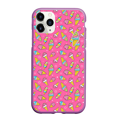 Чехол iPhone 11 Pro матовый Я люблю мороженку / 3D-Фиолетовый – фото 1