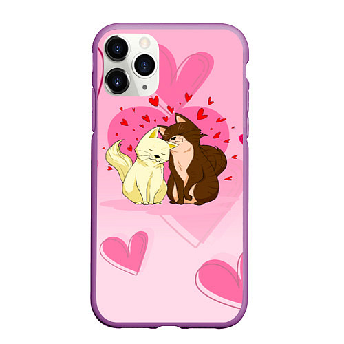 Чехол iPhone 11 Pro матовый Любовь мурчащая / 3D-Фиолетовый – фото 1