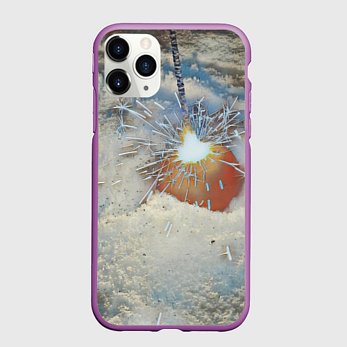 Чехол iPhone 11 Pro матовый Искрящийся мандарин на снегу / 3D-Фиолетовый – фото 1