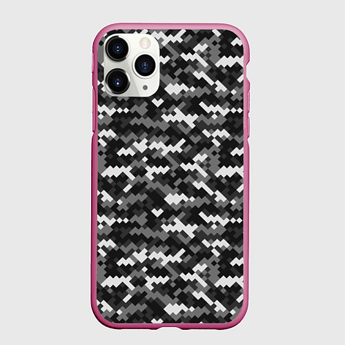 Чехол iPhone 11 Pro матовый Серая пиксельная текстура / 3D-Малиновый – фото 1
