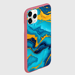 Чехол iPhone 11 Pro матовый Синяя абстракция с золотым, цвет: 3D-малиновый — фото 2