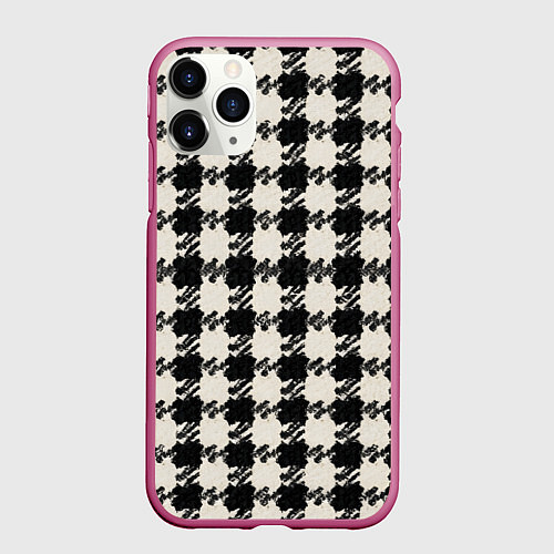 Чехол iPhone 11 Pro матовый Черно белая гусиная лапка / 3D-Малиновый – фото 1
