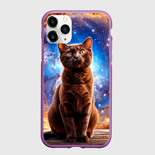 Чехол iPhone 11 Pro матовый Бурма в космосе / 3D-Фиолетовый – фото 1