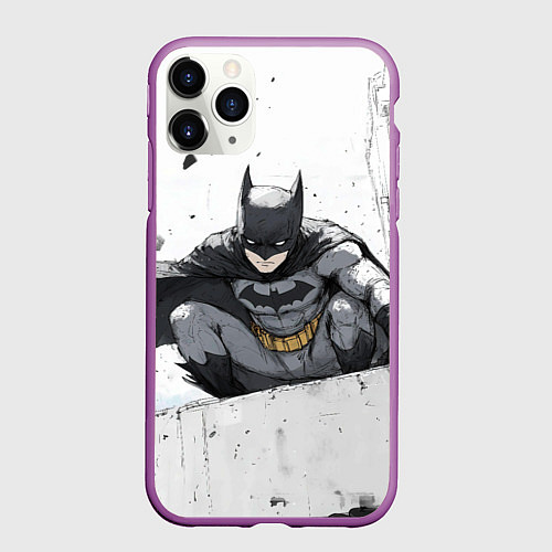 Чехол iPhone 11 Pro матовый Бэтмен наблюдает сверху / 3D-Фиолетовый – фото 1