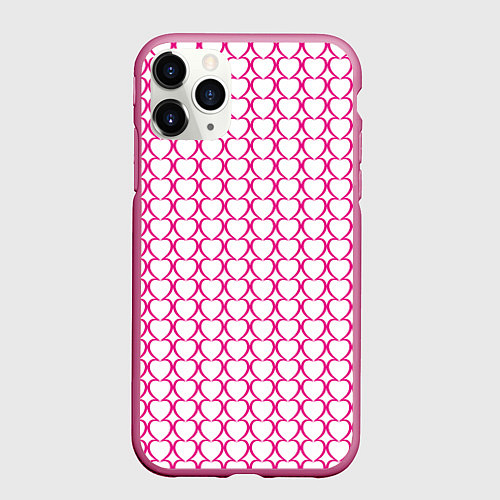 Чехол iPhone 11 Pro матовый Контурный паттерн соединённые сердца / 3D-Малиновый – фото 1