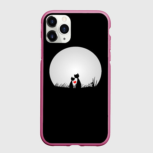 Чехол iPhone 11 Pro матовый Любовь при луне / 3D-Малиновый – фото 1