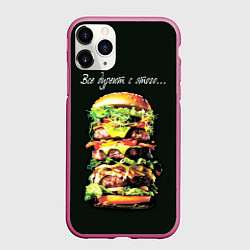 Чехол iPhone 11 Pro матовый Все дуреют с этого фастфуда, цвет: 3D-малиновый