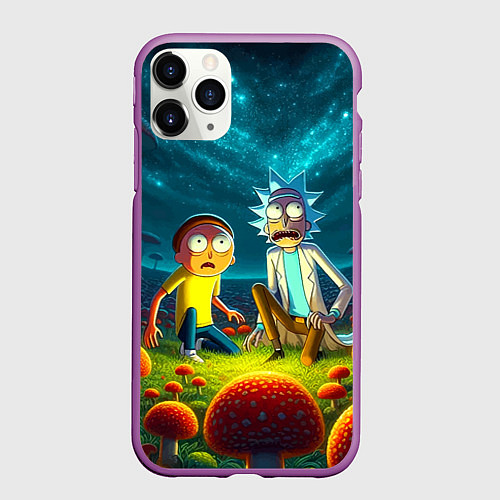 Чехол iPhone 11 Pro матовый Rick and Morty on the fly agaric planet / 3D-Фиолетовый – фото 1