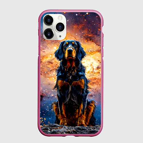Чехол iPhone 11 Pro матовый Сеттер в космосе / 3D-Малиновый – фото 1