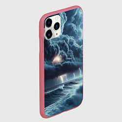 Чехол iPhone 11 Pro матовый Шторм на море - сверкание молний, цвет: 3D-малиновый — фото 2