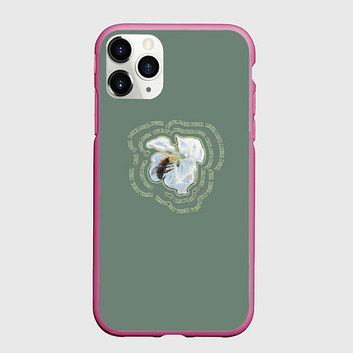 Чехол iPhone 11 Pro матовый Весна пчела на цветке / 3D-Малиновый – фото 1