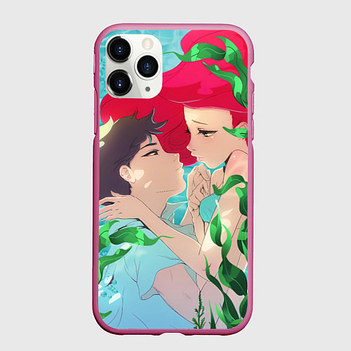 Чехол iPhone 11 Pro матовый Парень и русалочка / 3D-Малиновый – фото 1